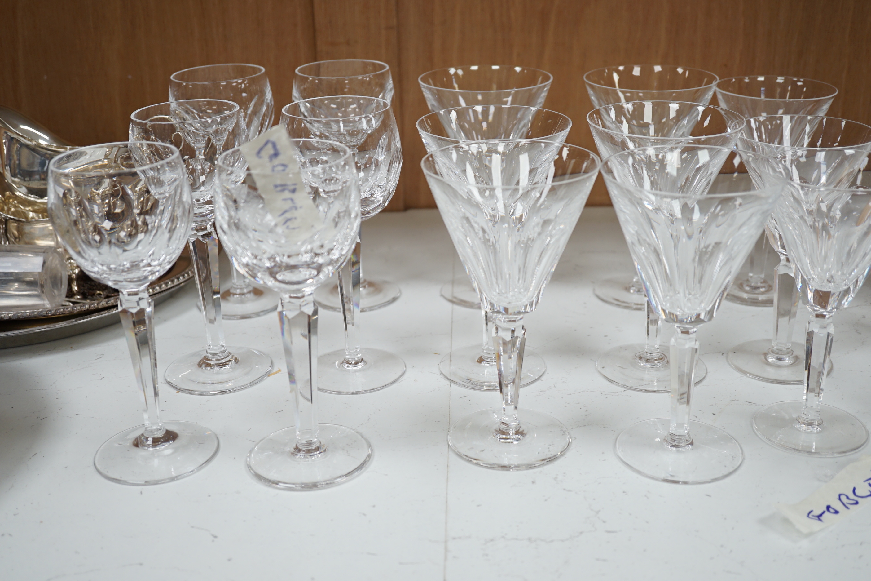 Waterford ‘Sheila’ pattern; six wine goblets, six flutes, six claret, four small wine and six aperitif, tallest 9cm high